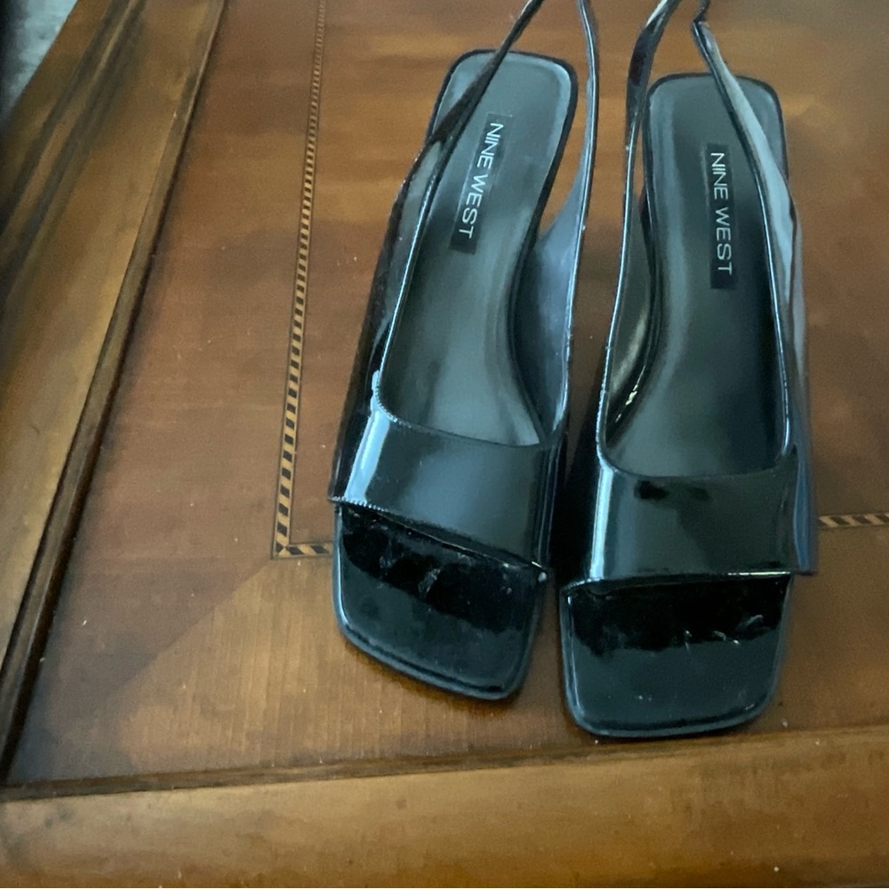 Nine West Black Patent Square-Toe Slingback Pumps